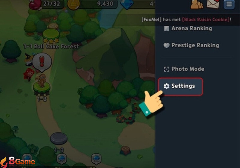 Trong menu hiển thị chọn “Settings”