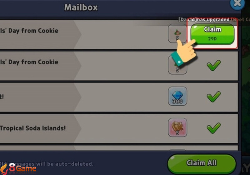 Nhấn vào mục “Thư” để kiểm tra phần thưởng