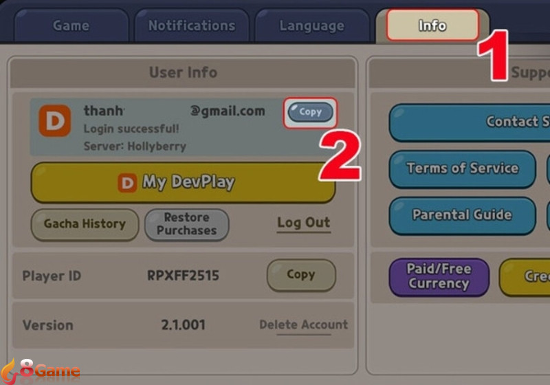 Chọn mục “Info” và sao chép ID nhân vật