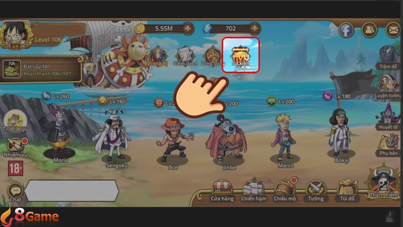 Truy cập và game Huyền Thoại Hải Tặc, chọn Sự Kiện