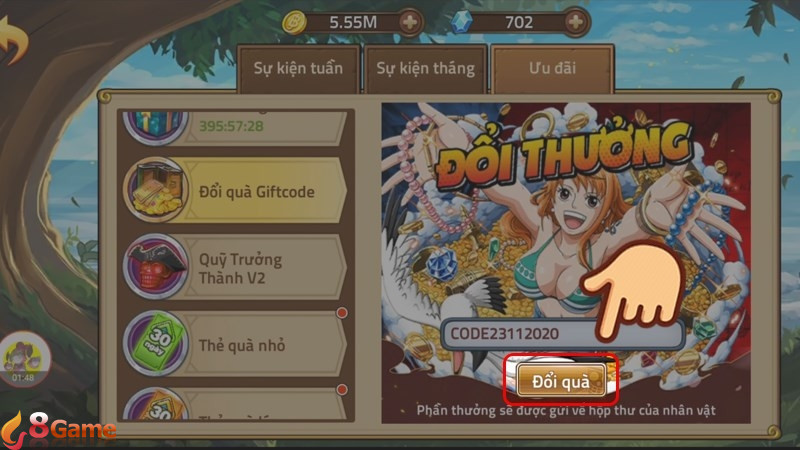 Nhập chính xác Giftcode và đổi quà