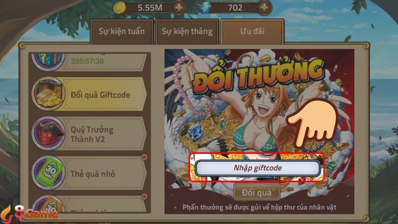 Nhấn chọn nút Nhập Giftcode