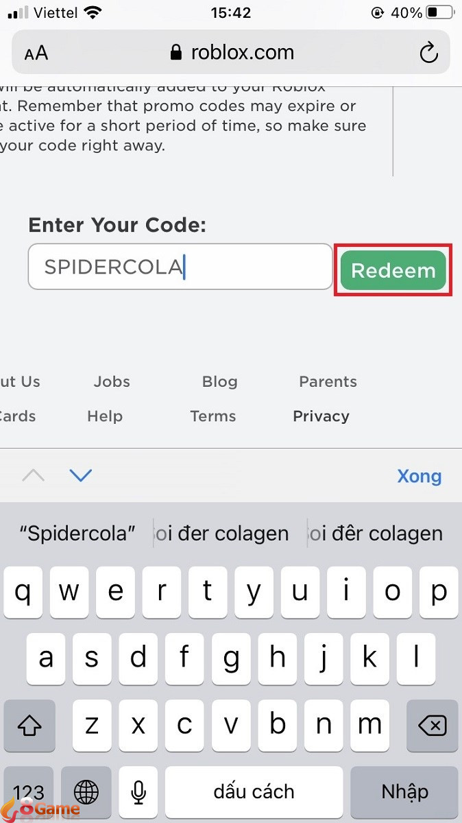 Hướng dẫn cách nhập code Roblox bước 3