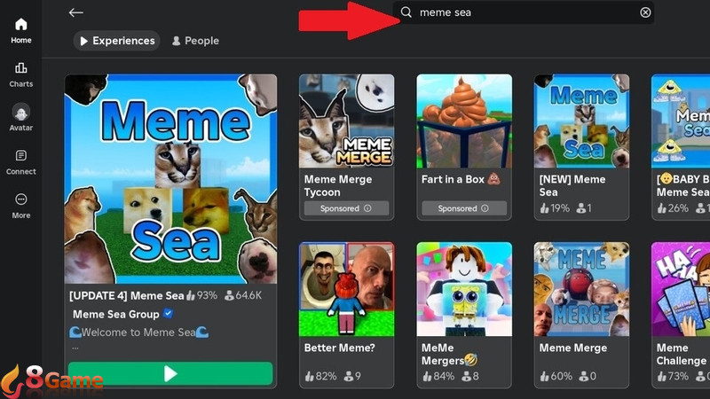 Tìm và chọn game Meme Sea