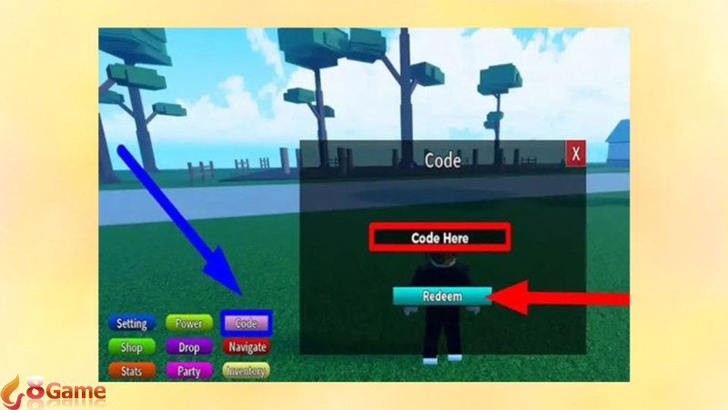 Nhập code và nhấn nút "Redeem" để xác nhận
