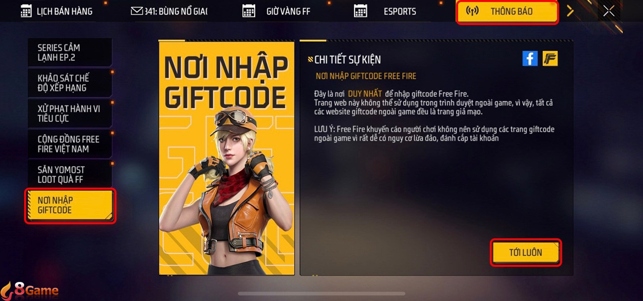 bước 2 cách nhập code Free Fire