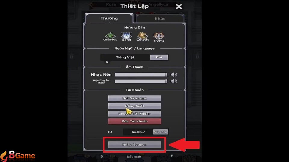 Chọn mục Nhập Coupon