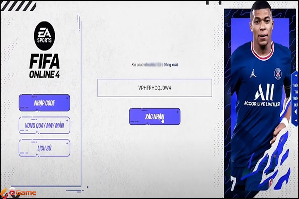 Nhập code FC Online đã thu thập được vào ô trống