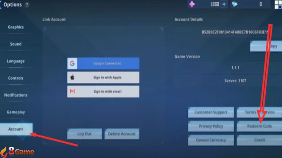 Trong danh sách các tính năng cài đặt lựa chọn bảng đổi mã code game.
