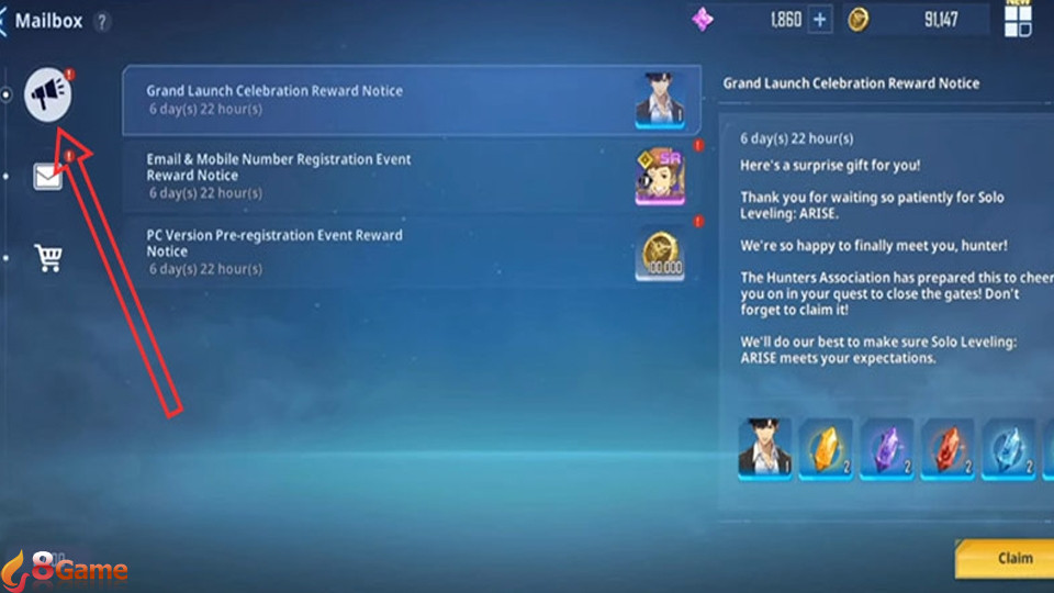 họn thư giftcode để nhận phần thưởng đổi code thành công và sử dụng.