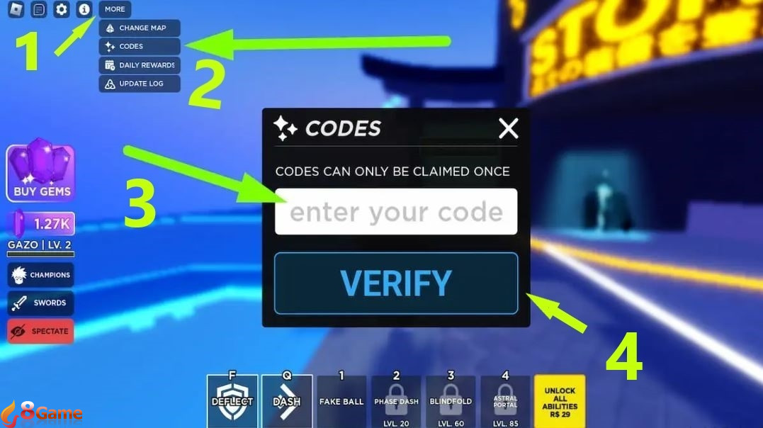 Hướng dẫn chi tiết cách nhập code Death Ball bước 4