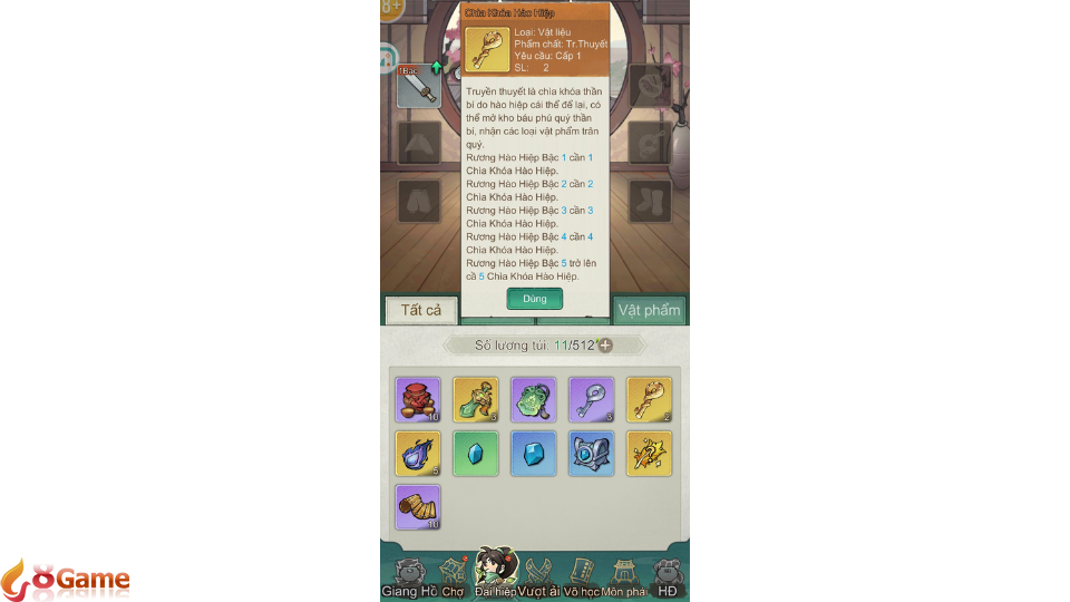 Sử dụng các vật phẩm nhận được