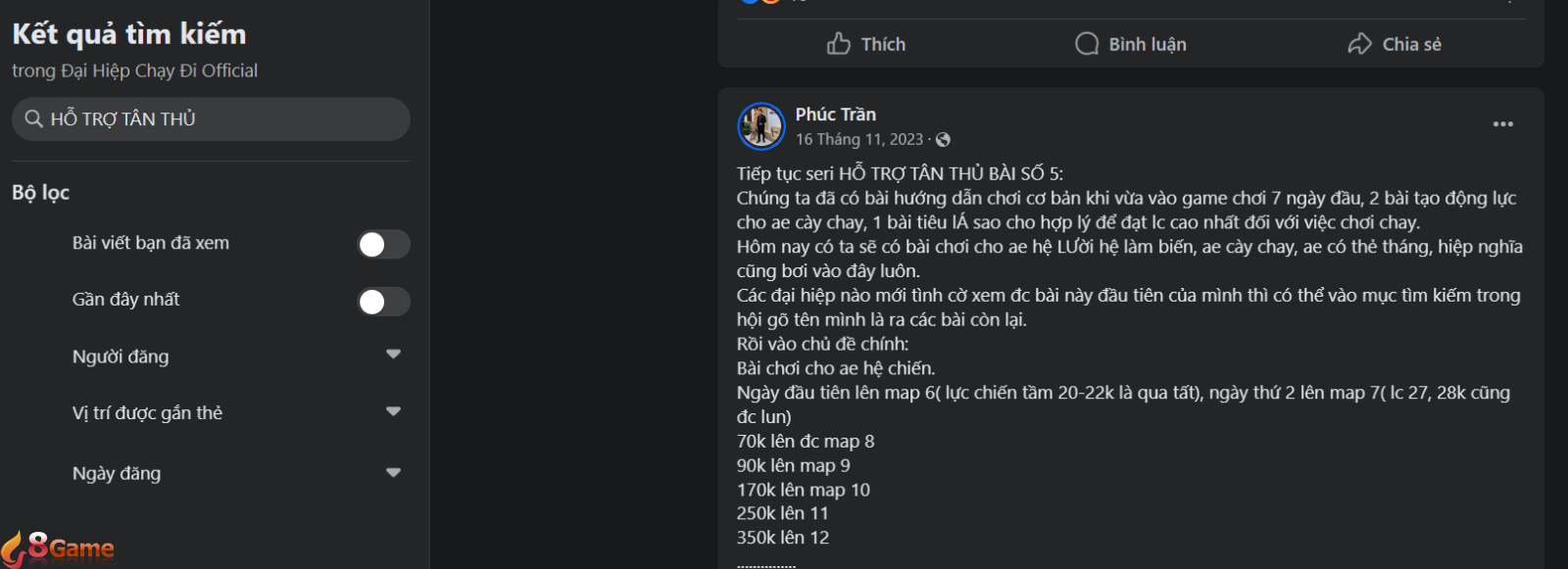 Rất dễ để tìm đọc các bài viết hỗ trợ tân thủ cho Đại Hiệp Chạy Đi