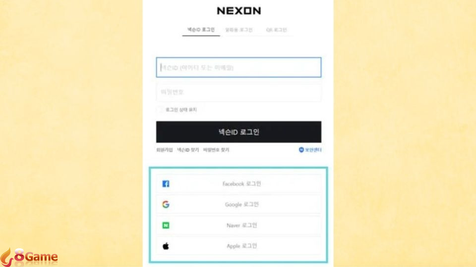 Bạn có thể đăng nhập thông qua Facebook, Google, Naver và Apple ID