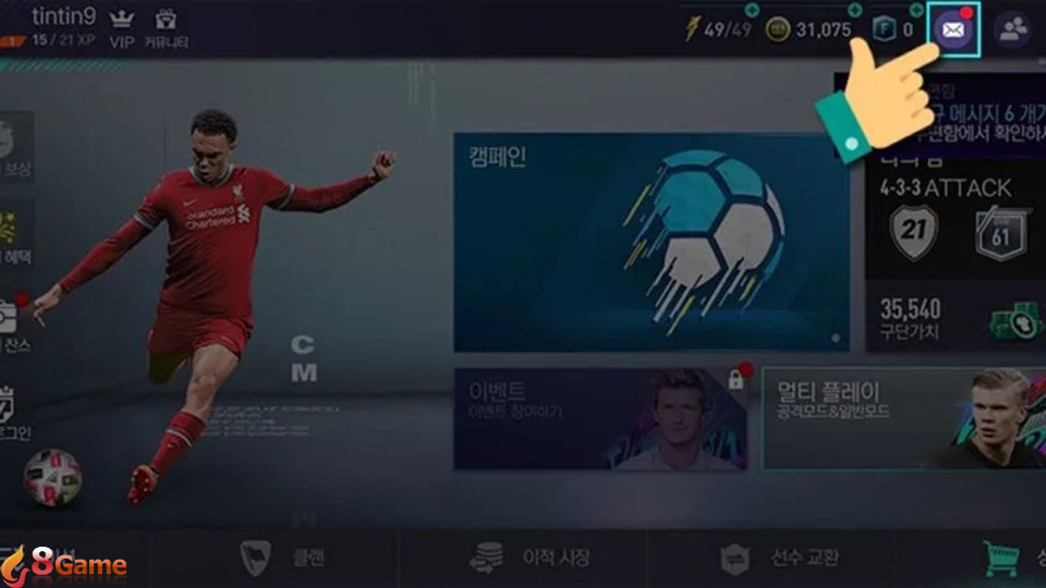 Bạn tìm và bấm vào biểu tượng phong bì để nhận quà