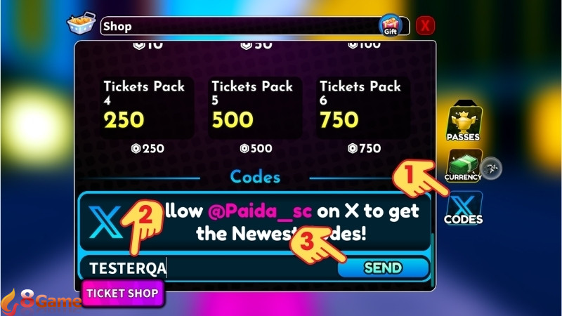 Nhấn Send để nhận quà ngay lập tức trong game Arise Crossover.