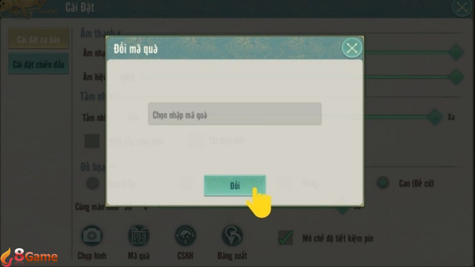 Nhập code và nhấn Đổi