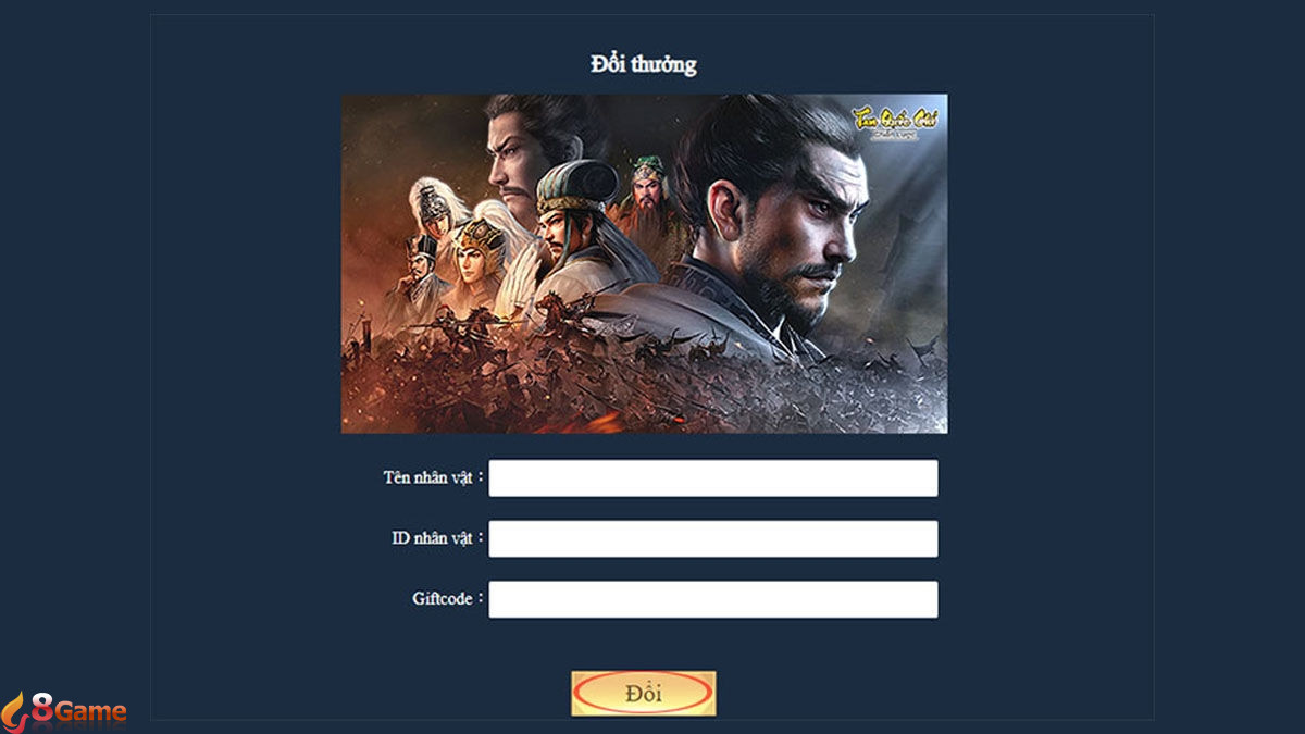 Điền Tên nhân vật, ID, code rồi nhấn Đổi