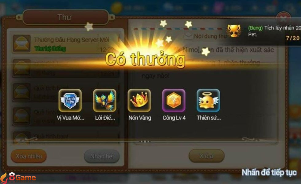 mở thư nhận quà trong game