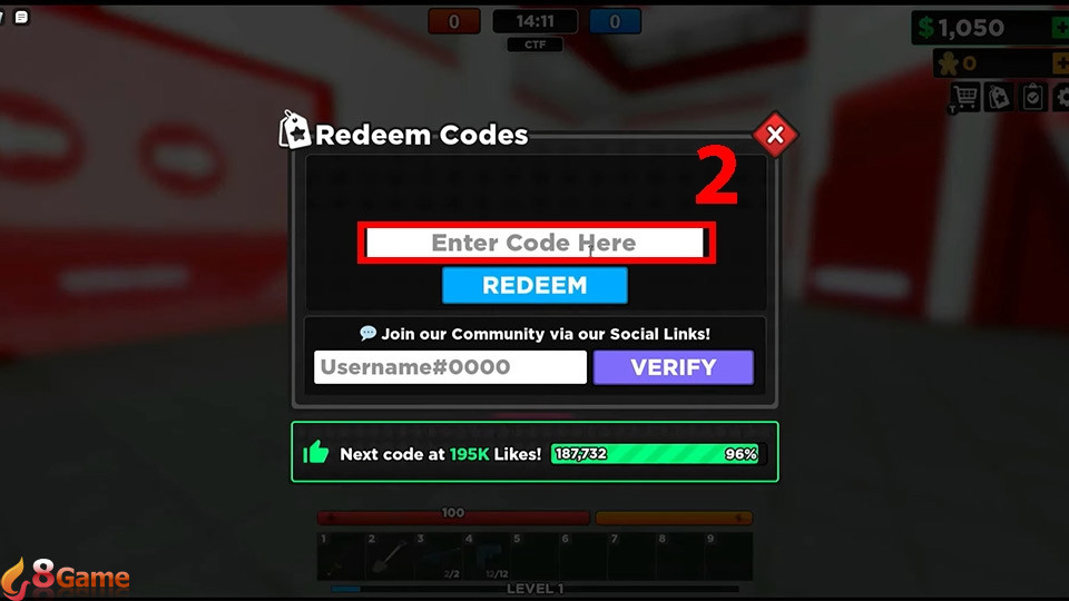 Nhập mã code Flag Wars vào ô trống