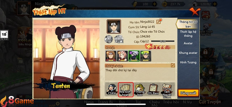 Trong menu tài khoản, tìm và chọn mục Mã kích hoạt.