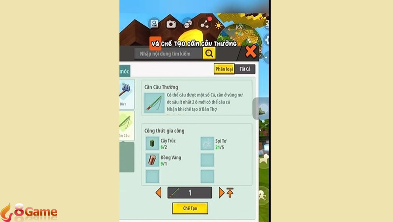 Cách chế tạo cần câu trong Mini World 5