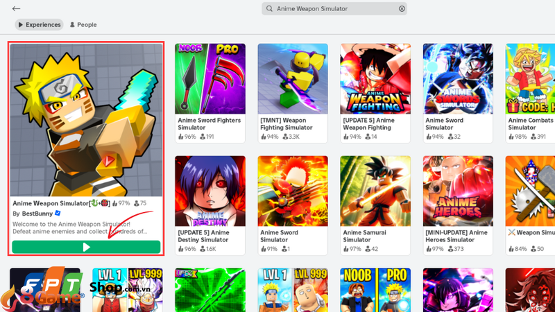 Truy cập game Anime Weapon Simulator