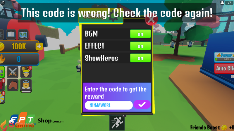 Mã code bị nhập sai