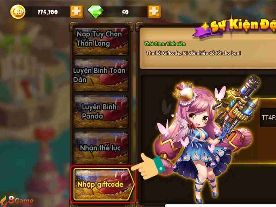 Nhập code để nhận phần thưởng