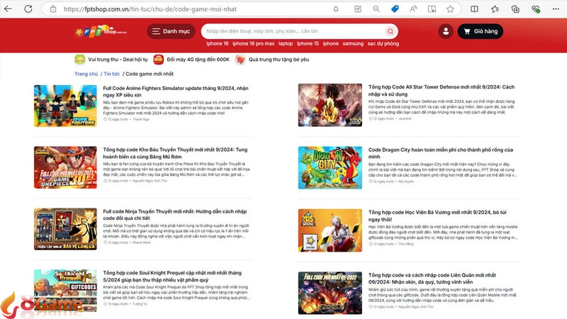 8Game thường cung cấp code nhiều tựa game