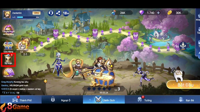 Nhấn chọn mục Sự kiện