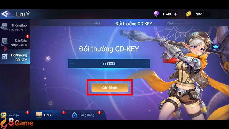 Nhấn Xác nhận sau khi nhập mã code