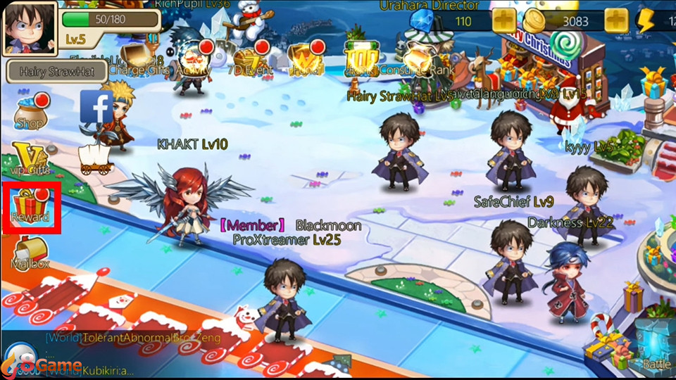 Nhấn vào biểu tượng “Reward” tại giao diện chính