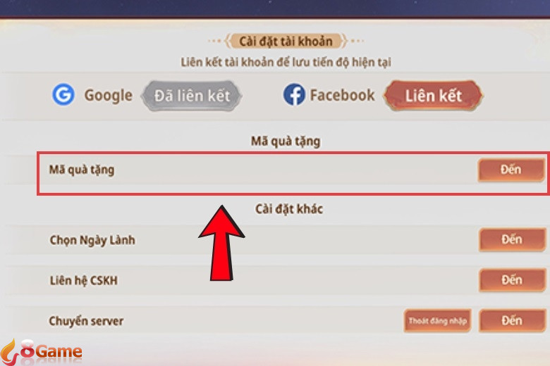 Bước 3: Chọn đến Mã quà tặng