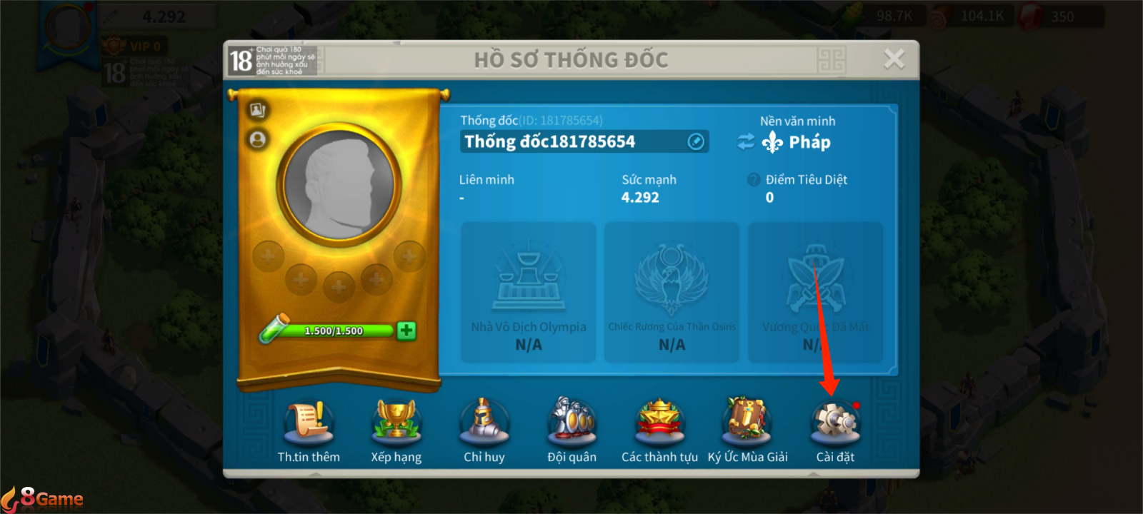 Nhấn vào Cài đặt