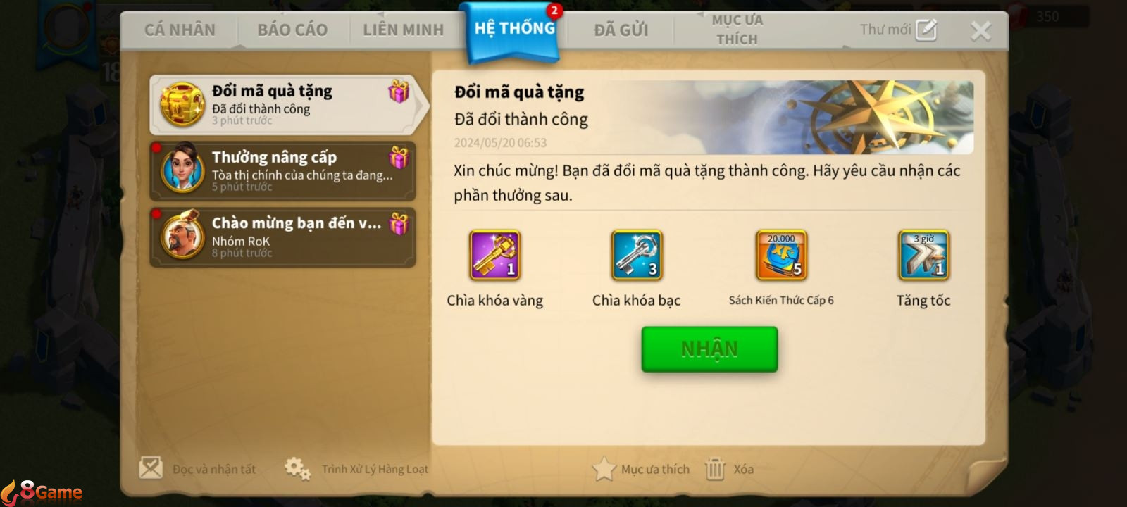 Nhận quà tại Hộp thư