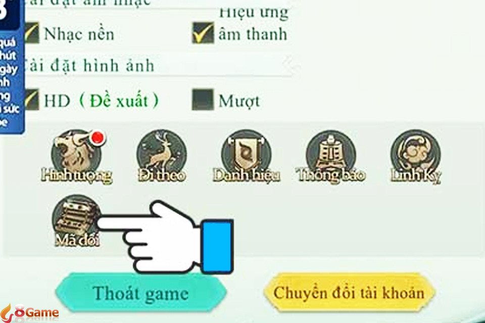 Chọn đổi mã code Sơn Hải Kinh 3D Mobile.