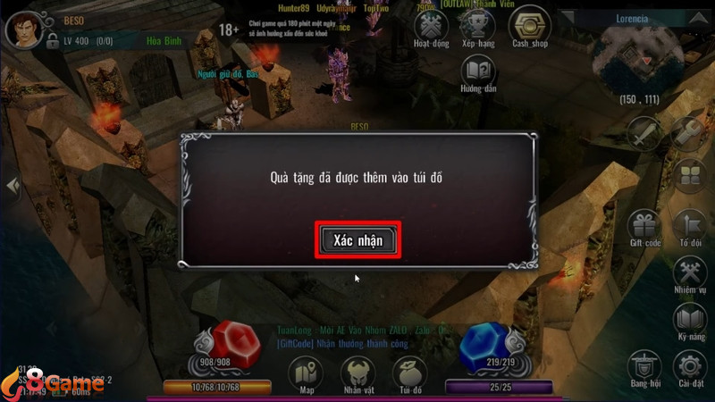 Nhấn Xác nhận rồi vào túi đồ để xem phần thưởng