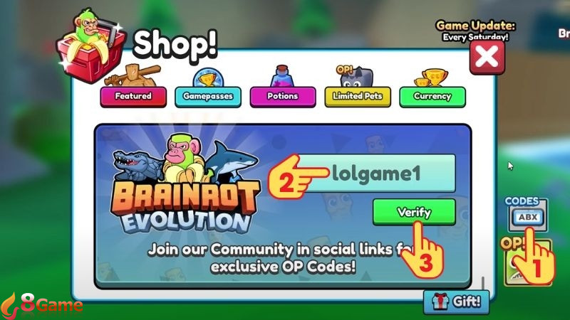 Trong giao diện ABX Codes, nhập mã Brainrot Evolution mới nhất