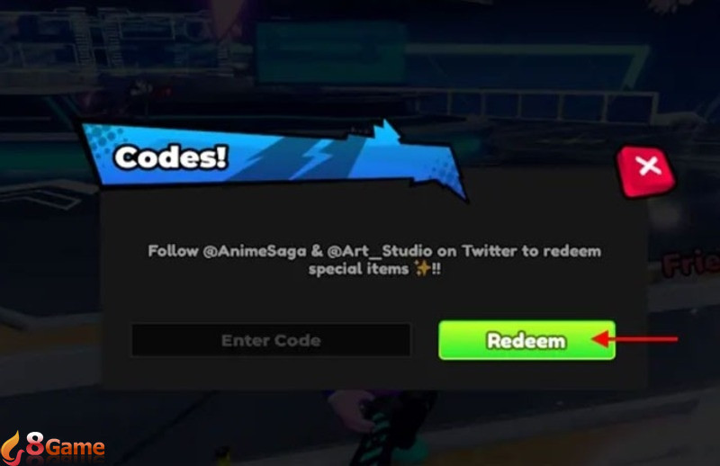 Nhập và xác nhận code Anime Saga