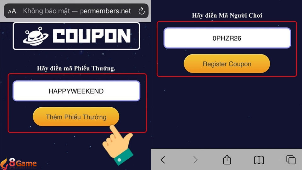 Nhập mã code và dán mã người chơi