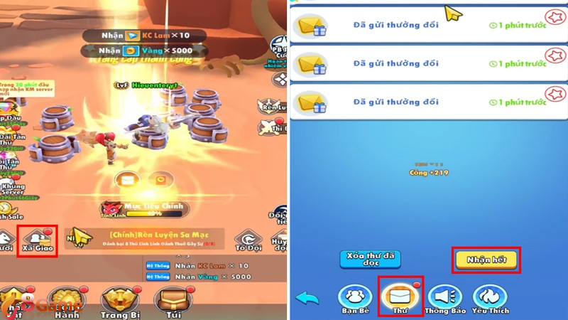 Nhấn nút "Nhận hết" để nhận toàn bộ phần thưởng