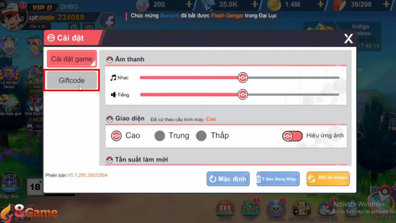 Chọn mục Giftcode của Pocket Mega