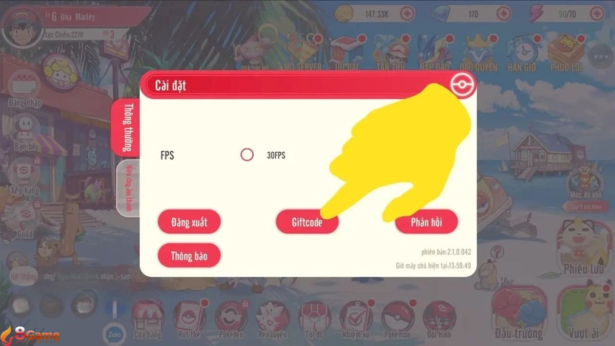 Chon Giftcode ở phần cài đặt