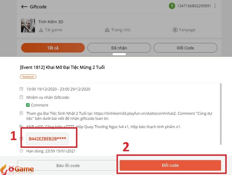 Bước 4 trong quá trình nhập code tình kiếm 3d