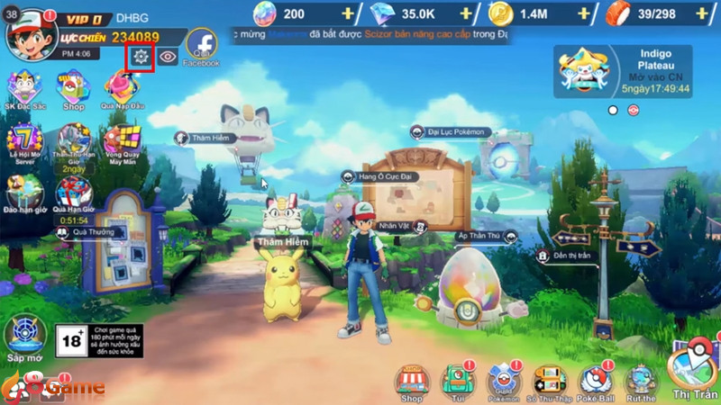 Nhấn vào biểu tượng bánh răng cài đặt Pocket Mega