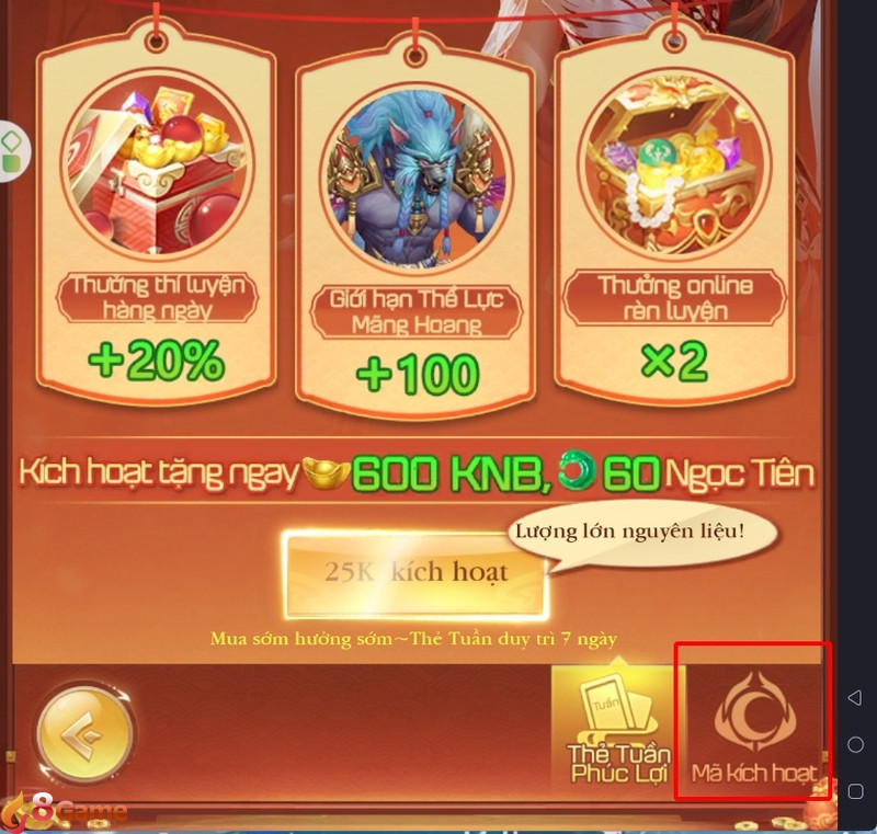 Chọn mục Mã Kích Hoạt